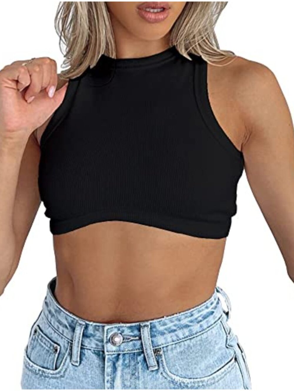 Rib Knit Cropped Cami Top Sleeveless Racerback